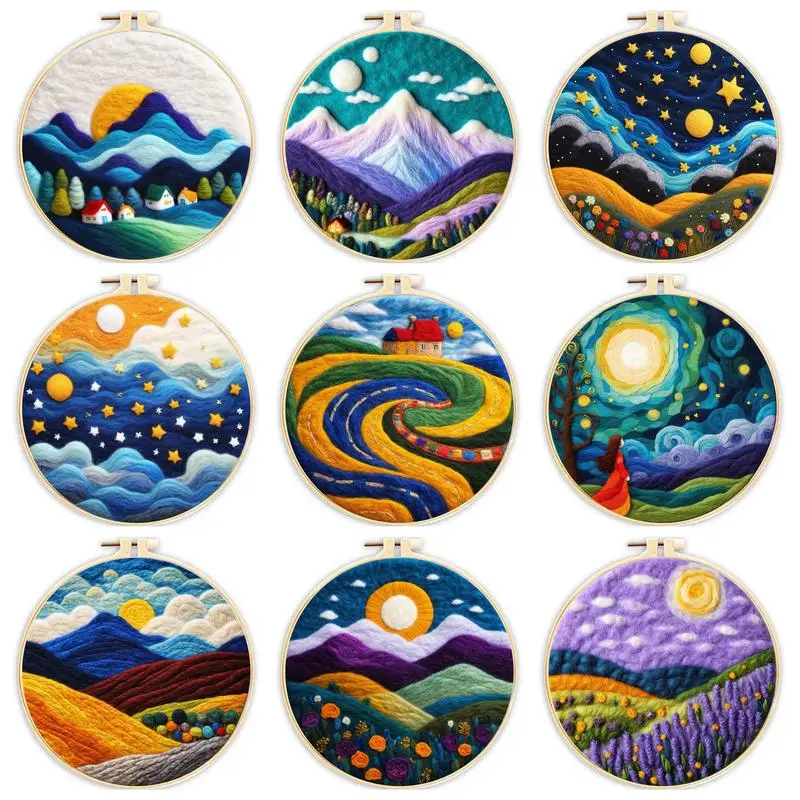 Needle Felting Painting Kits Beginners DIY Wool Needle Felting Starter Kit Mountain Scenery Home Decoration Art Craft needle felting painting kit needle felting kit wool felting kit