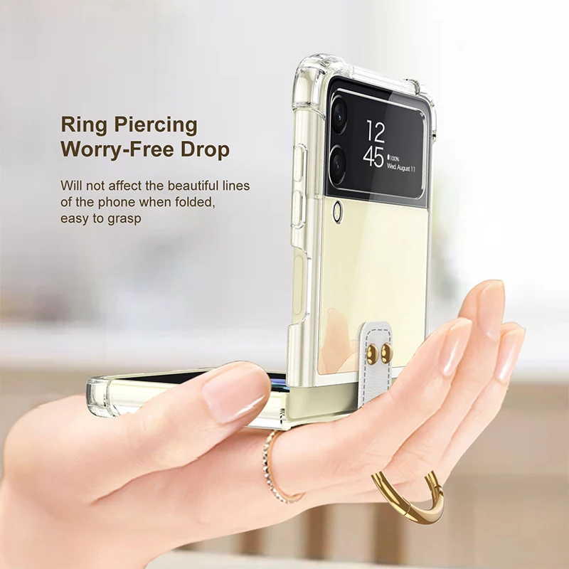 kawaii phone case samsung Anti-fall Ring Holder Phone Case For Samsung Galaxy Z Flip 3 Back Cover for Galaxy Z Flip Zflip3 Shell Folding Ring Stand Case kawaii samsung cases