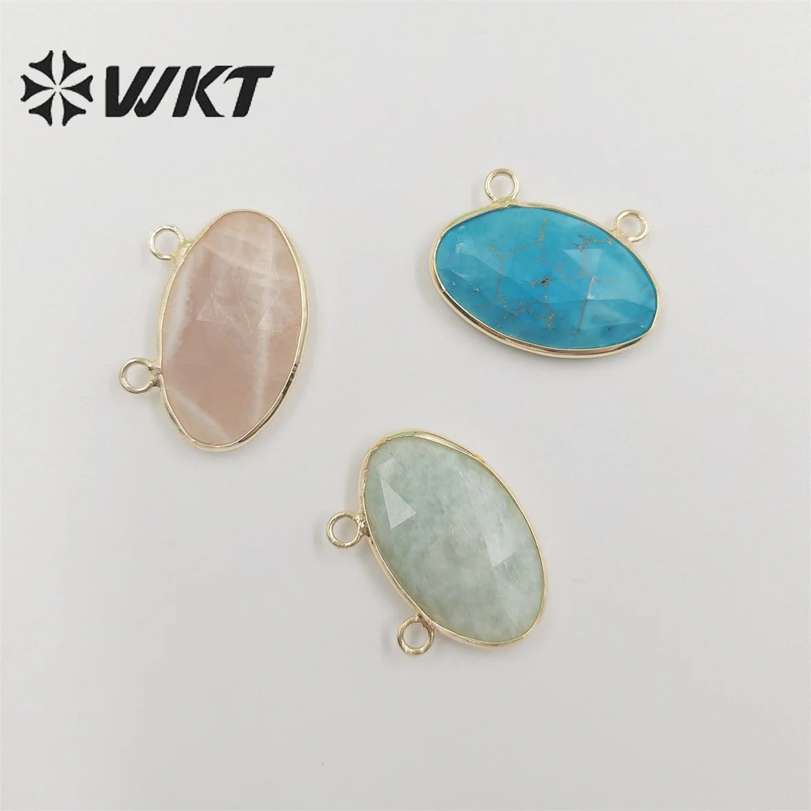 

WT-P1849 Wholesale fashion gold plated oval faceted bezel natural stone pendant unique double loops jewelry pendant