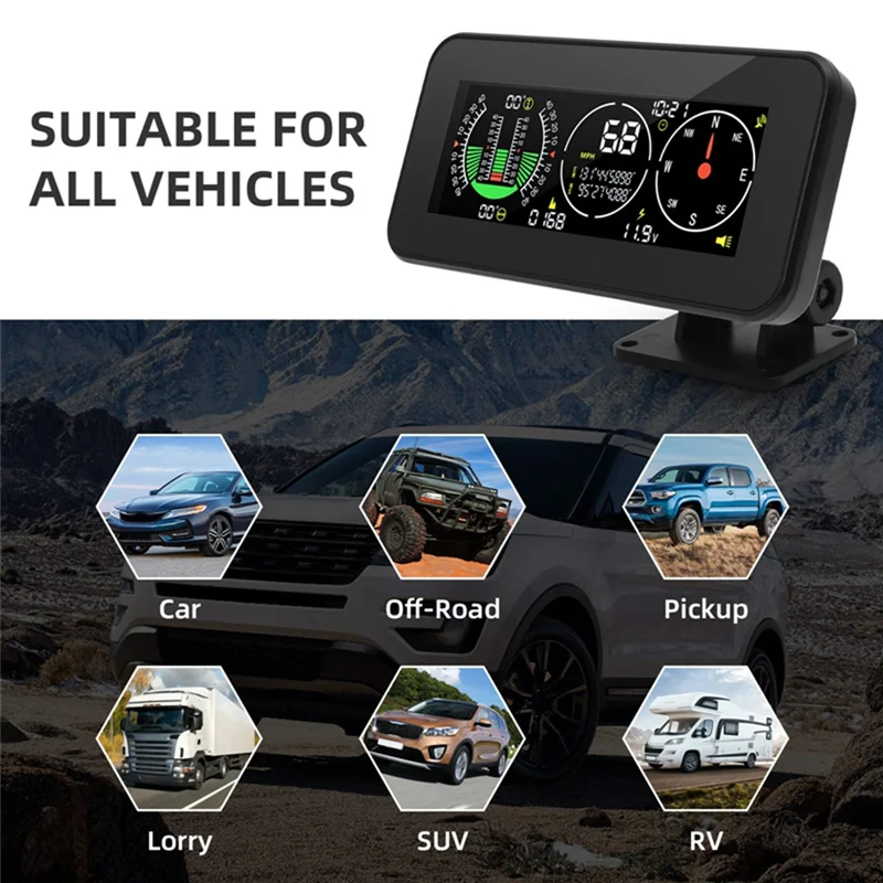 Car HUD Head Up Display Inclinometer Compass Speedometer GPS Overspeed Alarm Car Parts 1 PCS