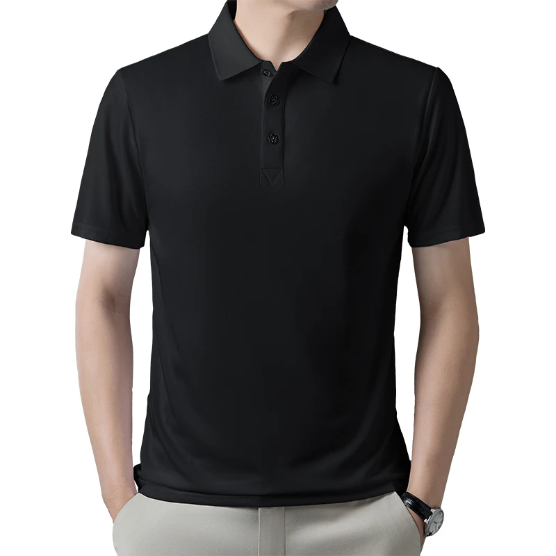 Summer Ice Silk Short Sleeve Polo Shirt Men's Solid Patchwork Lapel Button Fashion Simple Casual Button Slim Versatile Top 2024