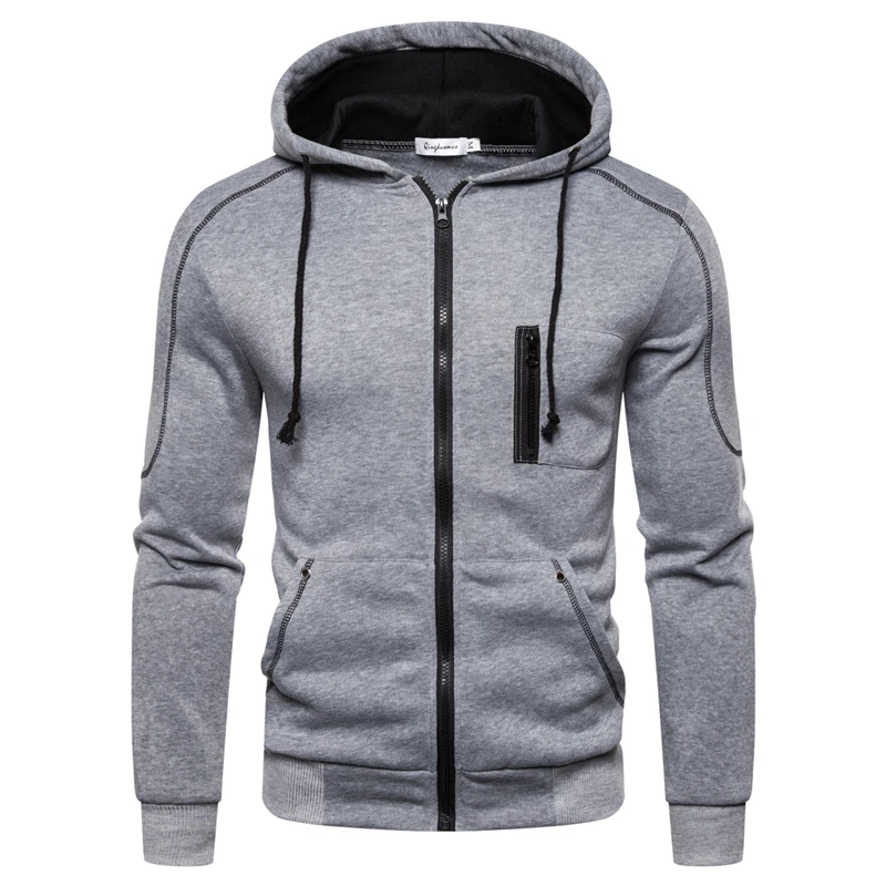 

Men's Sports Hoodies Fitness Sweatshirts Zipper Up Hoody Autumn Winter Warm Hooded Male Outdoor Sport Jogging Gym Clothing Gray