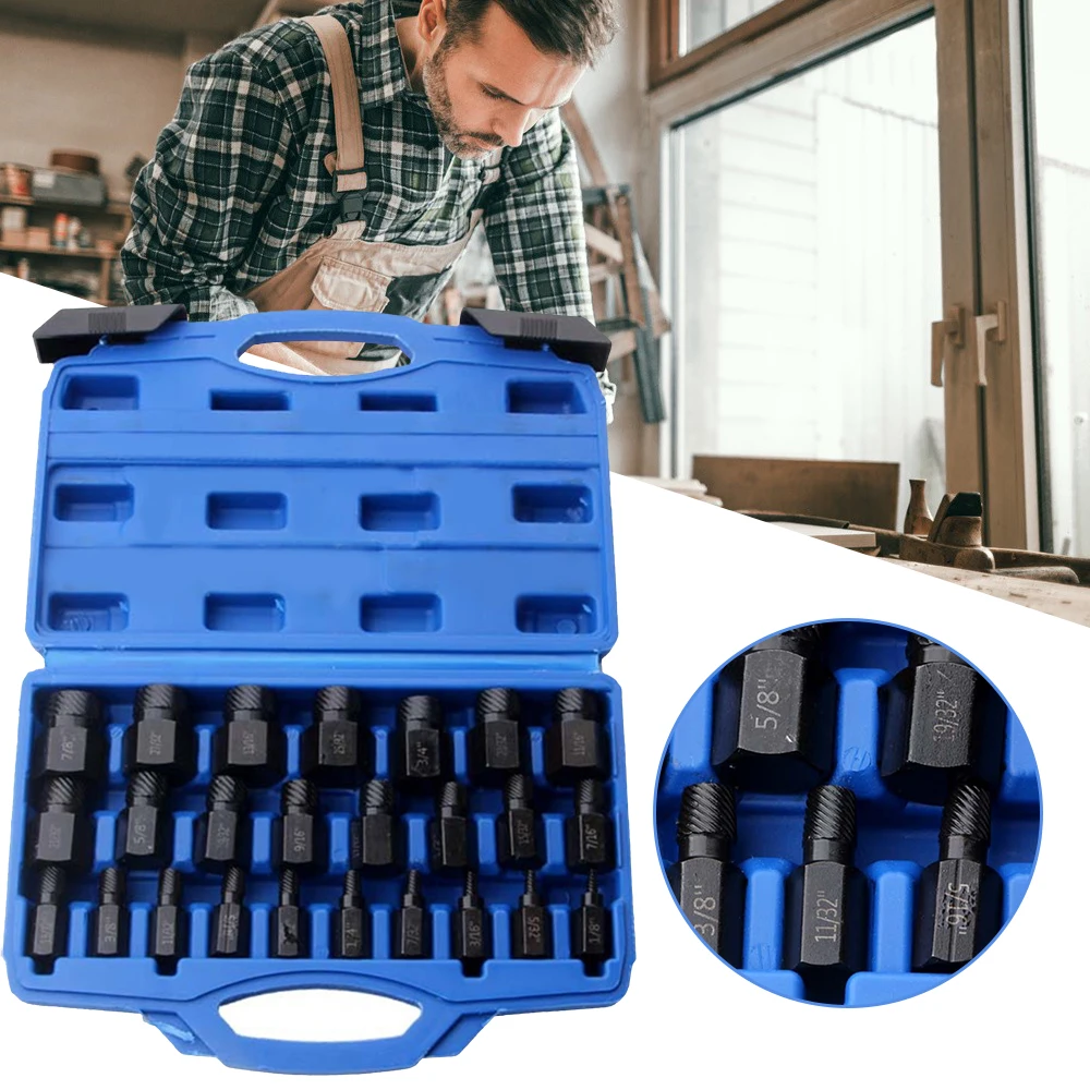 

New Hot 25pcs Screw Extractor Broken Wire Set Bright Finish for Spiral 3/8 21/32inch Screw Extractor Kit for Removing Screw Size