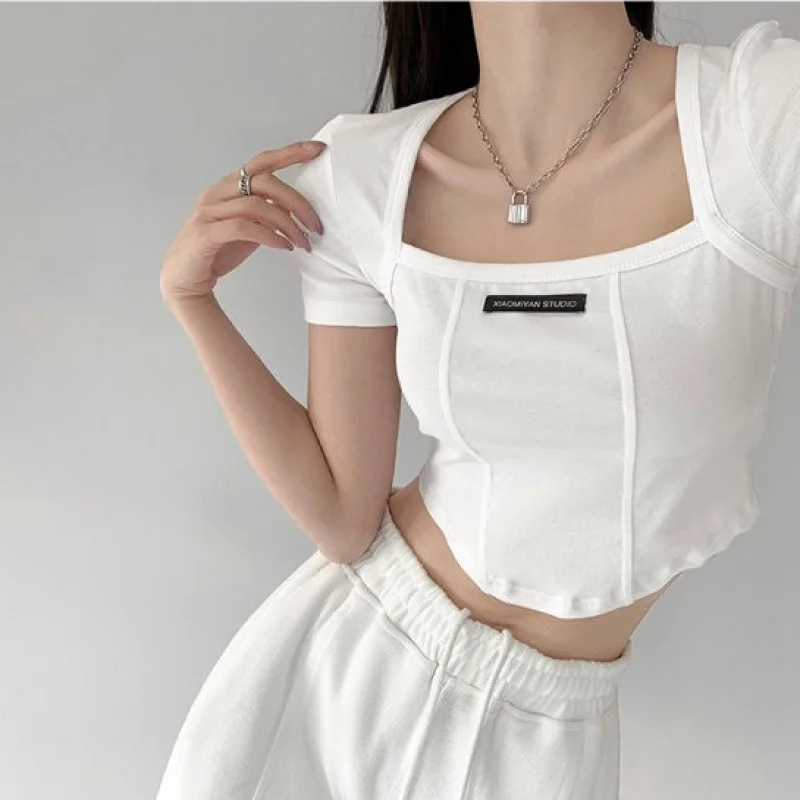 

Design sense square neck bottoming shirt women's short short sleeve T-shirt top