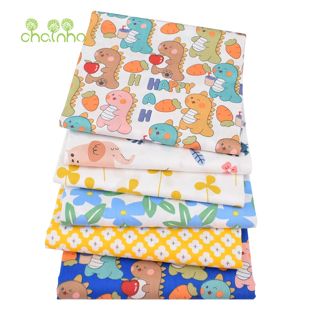 Chainho,Printed Twill Weave Cotton Fabric,DIY Sewing Quilting Material,Patchwork Cloth,6 Designs Series,2 Sizes,15C279