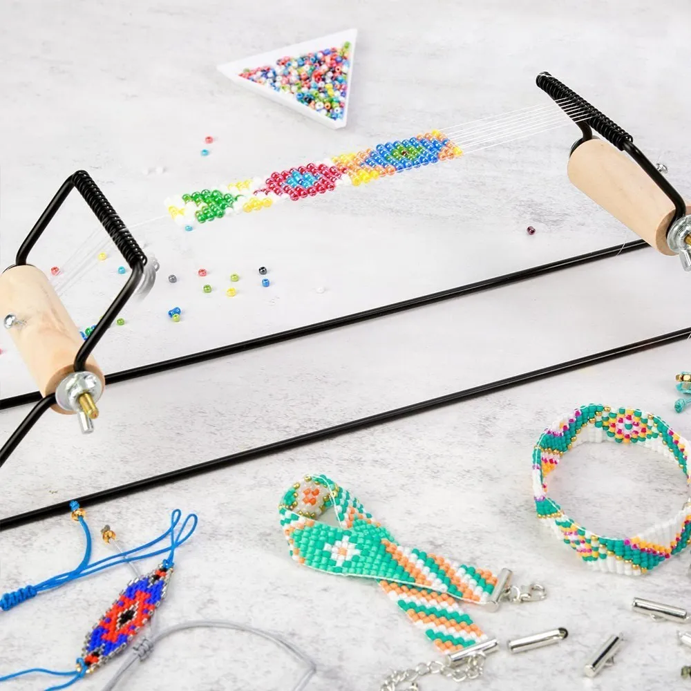 Weaving Beading Loom Easy-to-Use DIY Tool with Elastic Band Charm Czech Glass Beads Needle for Bracelet Necklace Jewelry Makinng