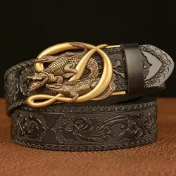 Fashion Retro Crocodile Automatic Buckle Men's Belt Real Cowhide Fashion Personality Carved Belt Luxury Designer Jeans Belt