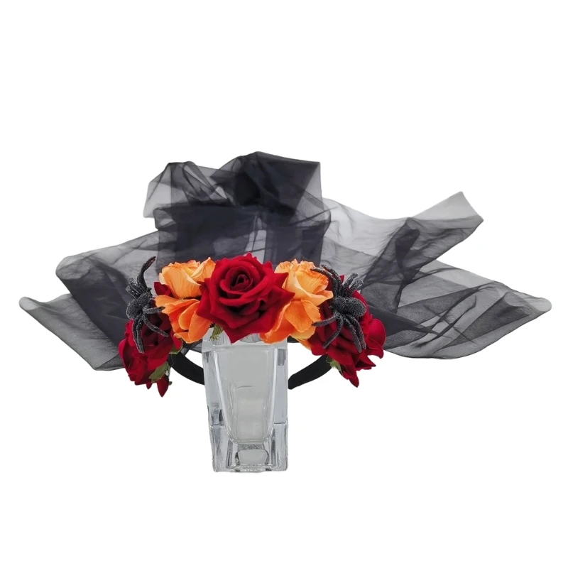 Scary Halloween Rose Headband with Veil Rose Ghosted Bride Party Wear Gift