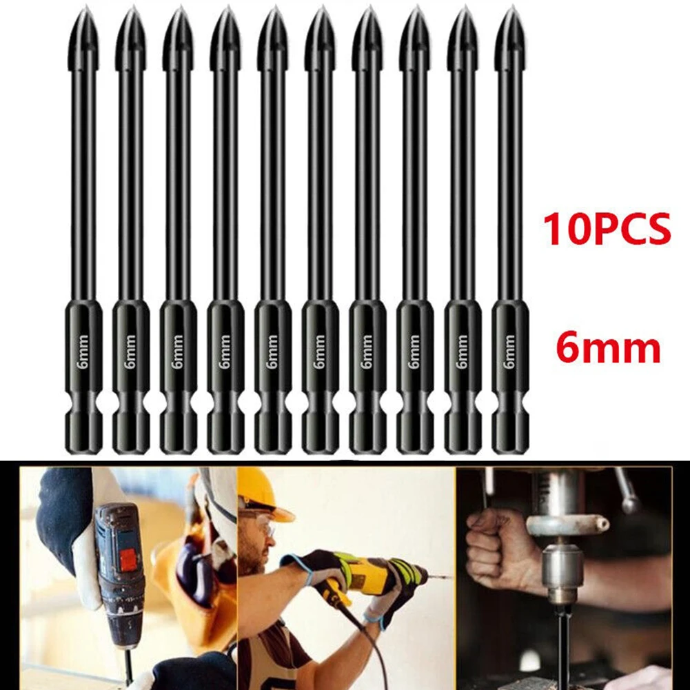 10x 6mm Tile Porcelain Drill Bit Marble Ceramic Glass Brick Shank Hex Spear Head Tile Porcelain Drill Bit Woodworking Tools 10pcs drill bits 6mm tile porcelain drill bit marble ceramic glass brick shank hex spear head woodworking tools