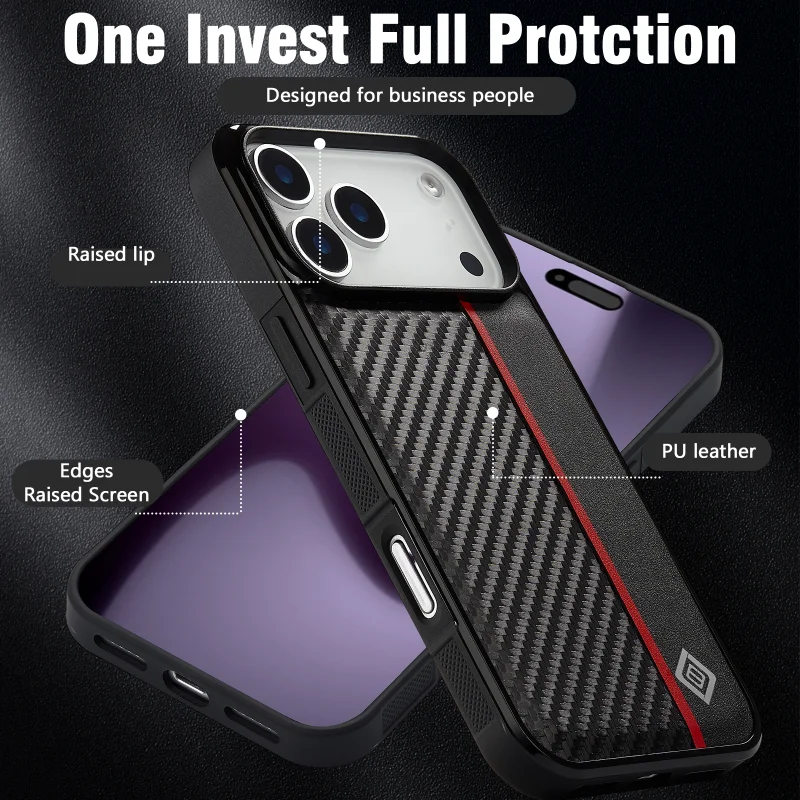 Sleek Carbon Fiber PU Leather Phone Case - Premium Back Cover Accessory