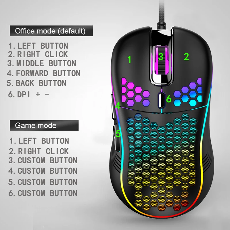 Usb Wired Mechanical Gaming Mouse Luminous Light Optical Ajustável Gamer Mice para pc Jogo de Computador 7200dpi - Imagem 6