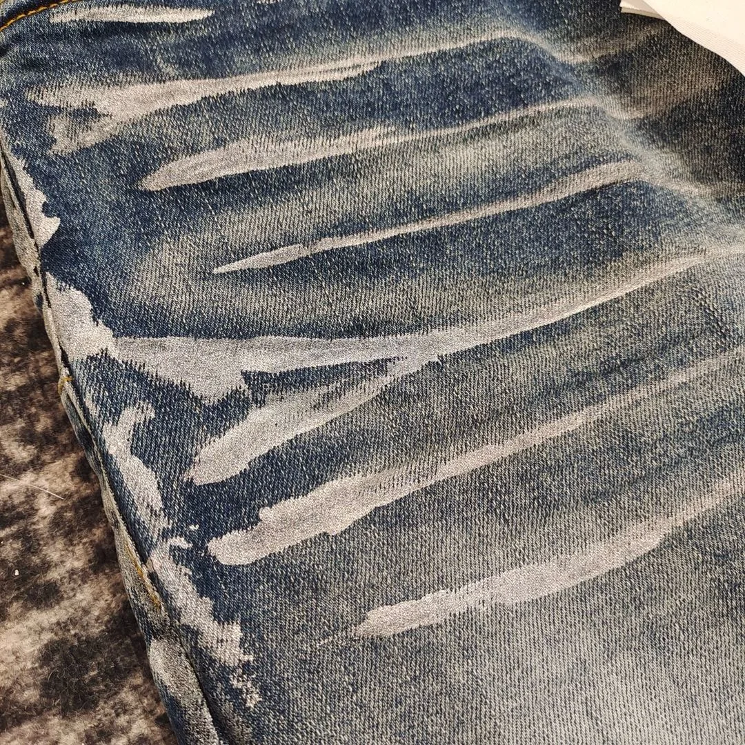 men streetwear white paints slim fit distressed jeans 3