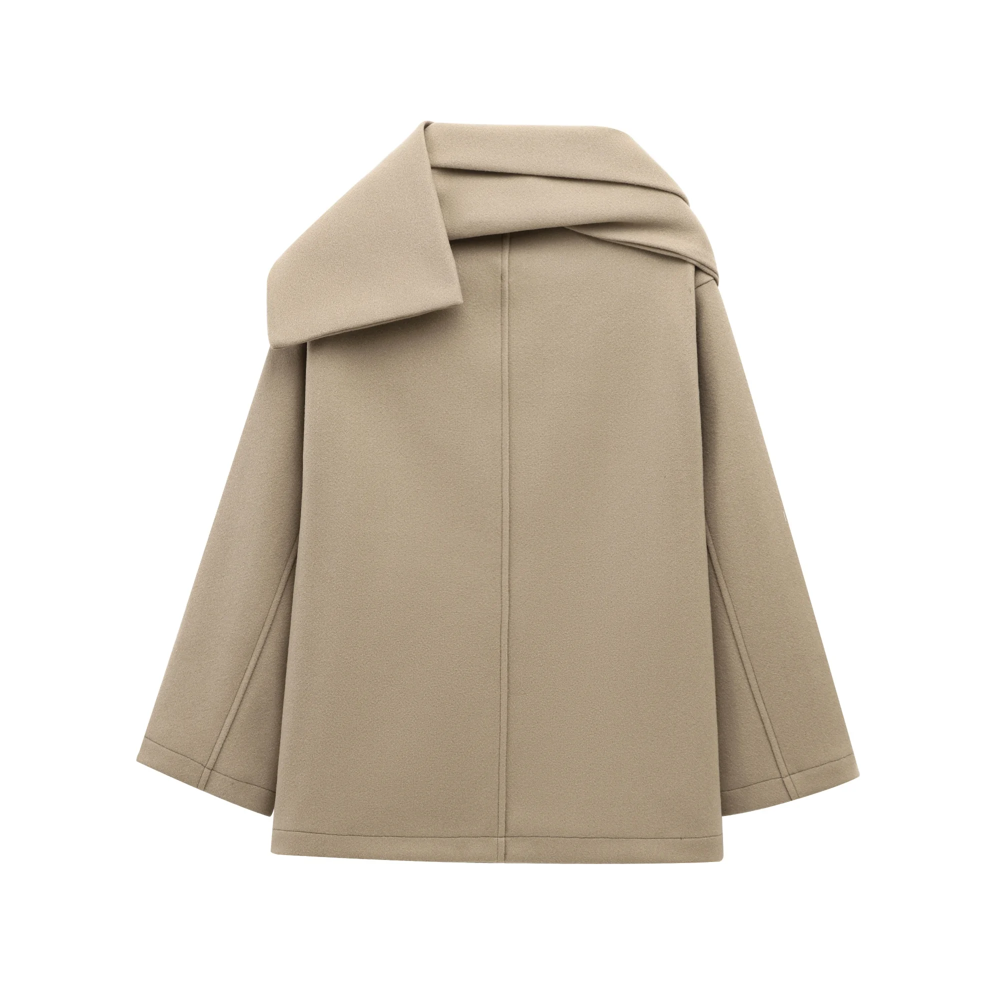 Women Winter Fashion Scarf O-Neck Woolen Coat Long Sleeve Commute Straight Cut Single Button Jacket Ladies Elegant Outerwear