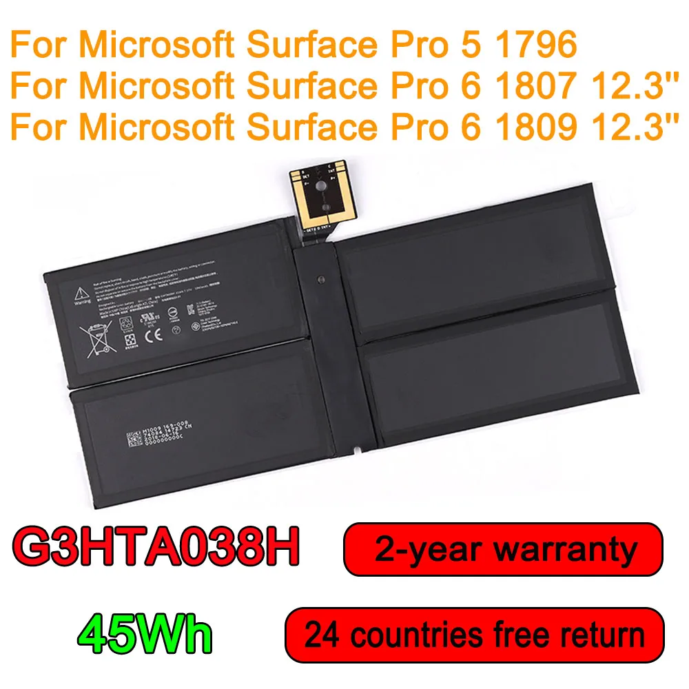 Bateria do Portátil para Microsoft Surface Pro 1796pro 1807 1809 12.3 Series Tablet 7.57v 45wh 5940mah Dynm02 G3hta038h