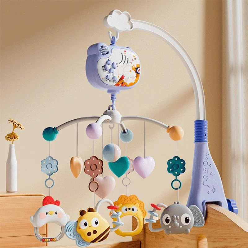 Baby Automatic 360 Rotation Remote Control Baby Bed Bell Toy Crib Mobile Bed Bell Rattle Sensory Toys with Music and Light