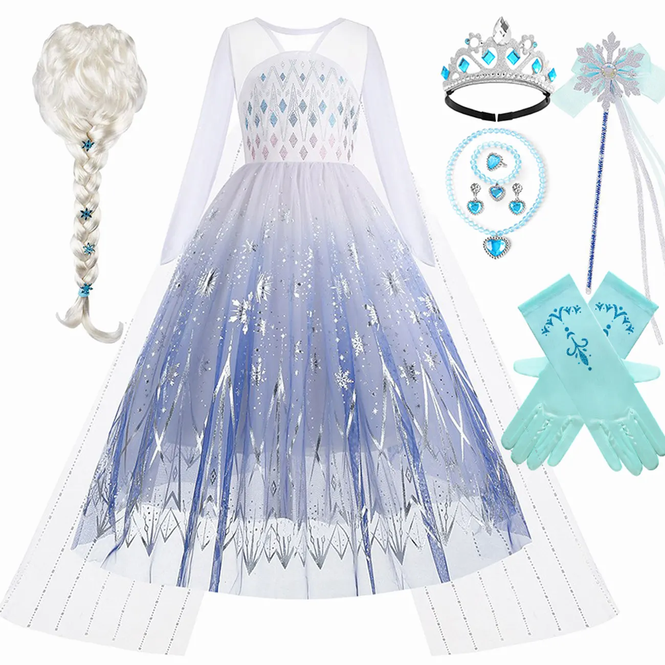 

2024 Little Girls Snow Queen Cosplay White Dress Role Play Elsa Costume Fancy Kids Film Frozen Christmas Gift Carnival Dress