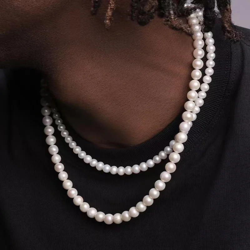 Pearl Necklace Men Simple Handmade Strand Bead Necklace 2022 New Trendy Men Jewelry for Women Girls Wedding Banquet Necklaces - Image 2