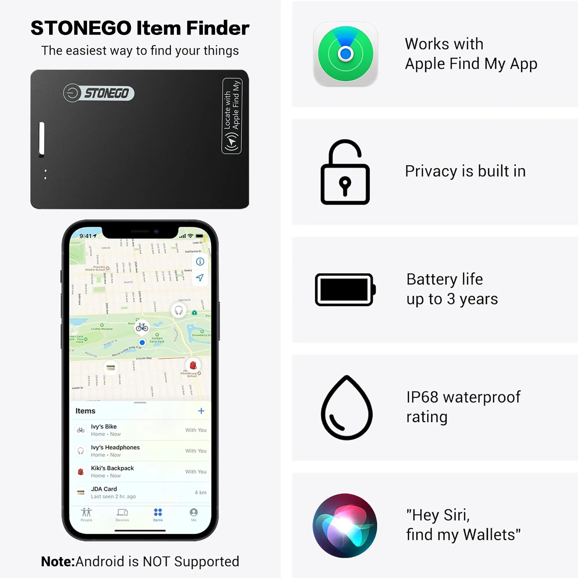 Wallet Anti-loss Card Location Tracking Smart Tag iPhone Find My Bluetooth Device Ultra-thin Card Wireless Charge IP68