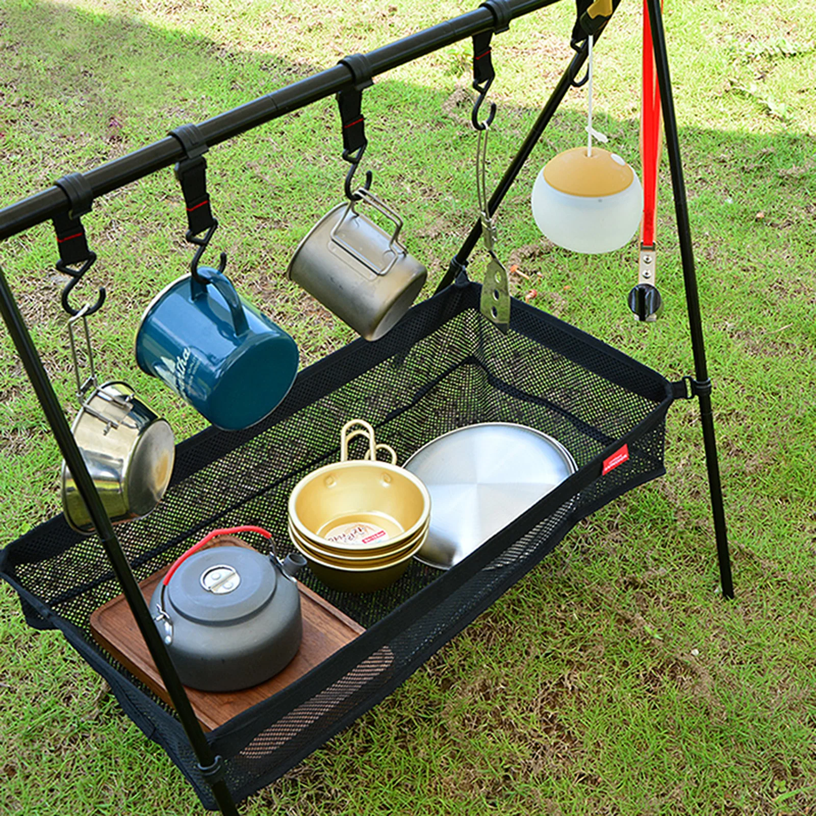 Outdoor Folding Net Bag Picnic Under Table Storage Hanging Pocket for Desk Box Tripod Organizer Mesh Camping Table Tripod Rack