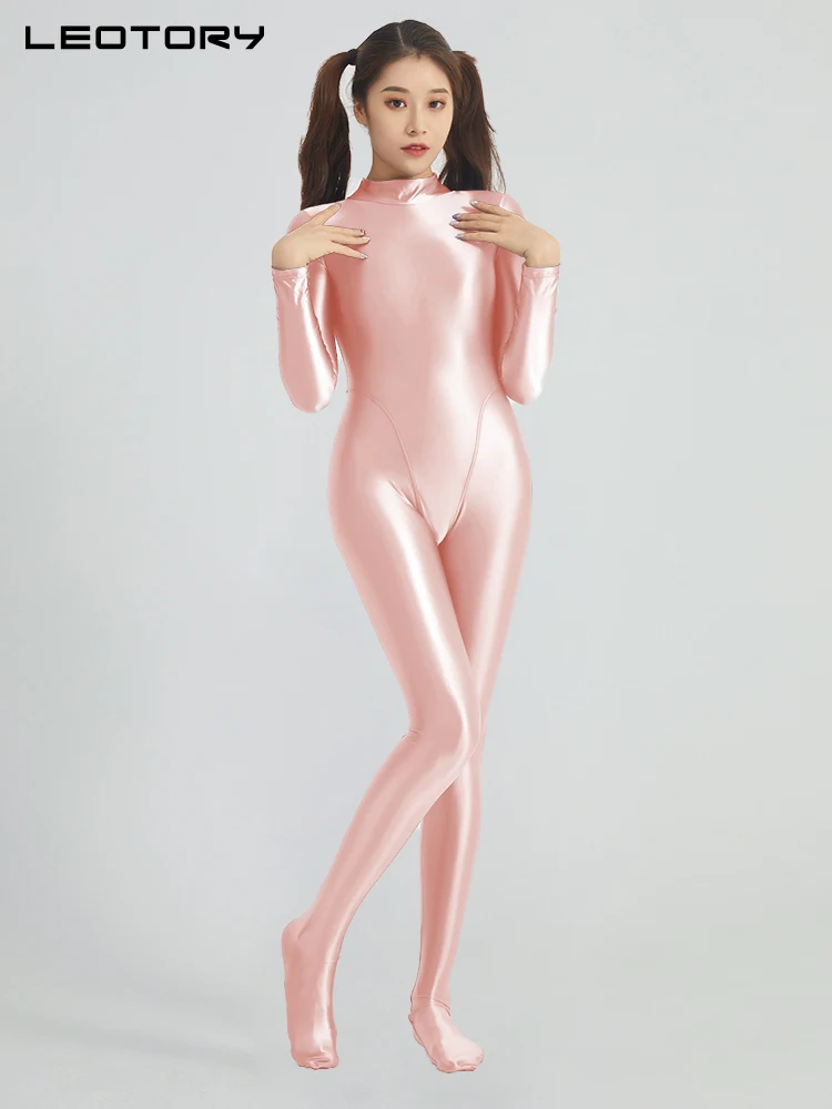 Glossy Long Sleeve Jumpsuit Tights Plus Size Cosplay Costume Pantyhose Playsuit Women Swimwear