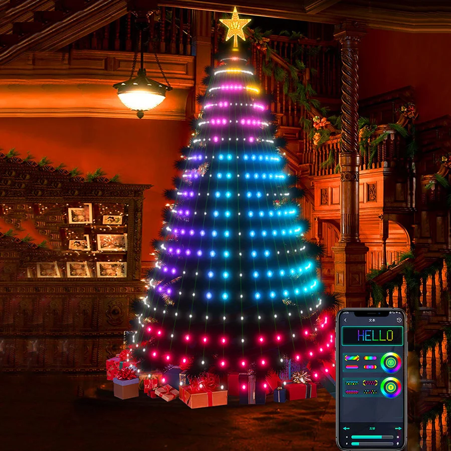 APP Smart Christmas Tree Lights DIY Bluetooth Point Control Symphony LED RGB Light String Christmas Decoration Atmosphere Light