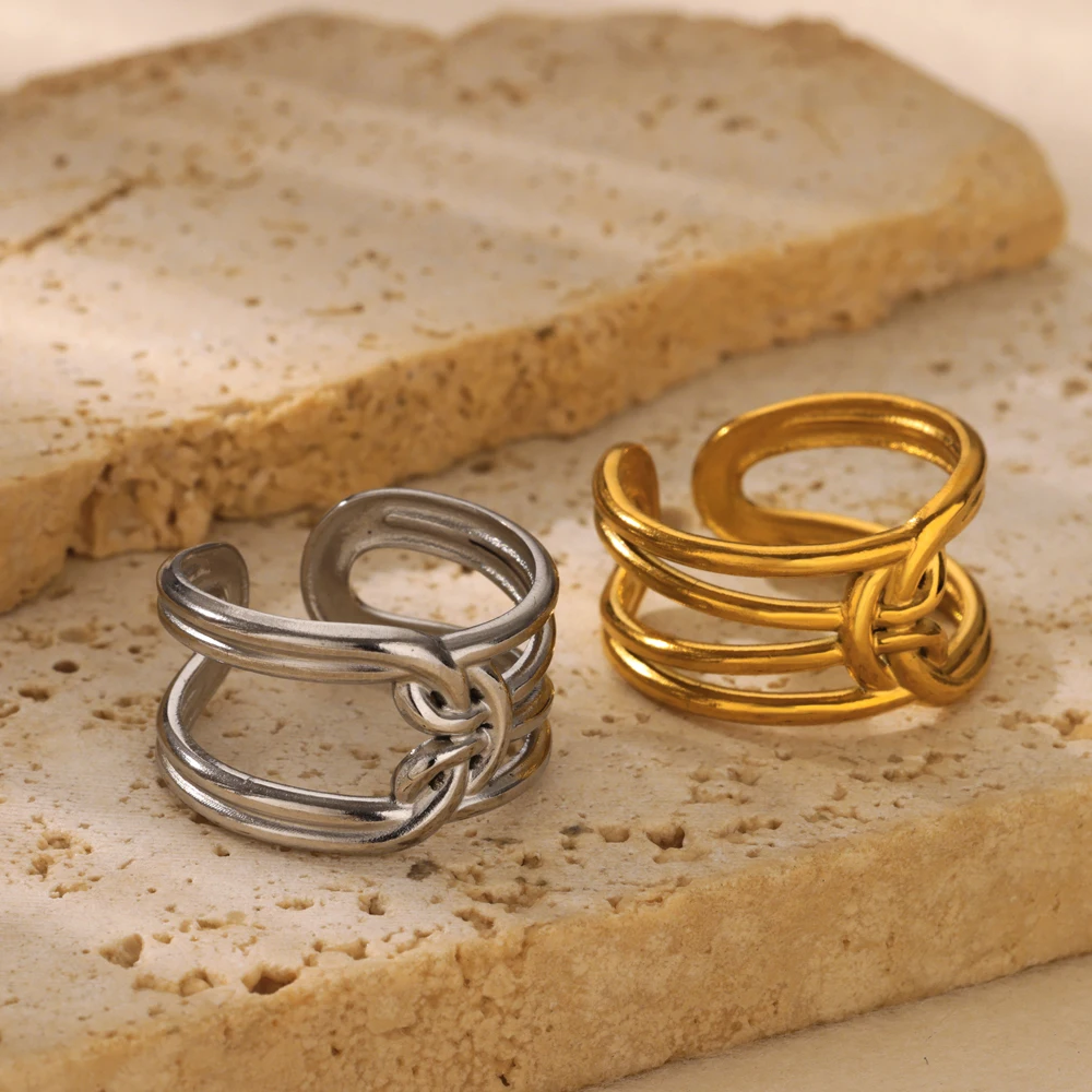 Multilayer Line Stainless Steel Open Rings For Women