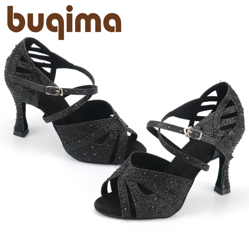 Buqima Rhinestone Latin Dance Shoes Tango Ballroom Dance Shoes Ladies High Heels Soft Sole Women Sandals Wedding Shoes Women