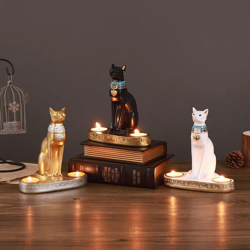 

Египетский подсвечник, винтажная фигурка кошки, богини, Bastet, молитвенные подсвечники, подсвечники для дома, украшения из смолы