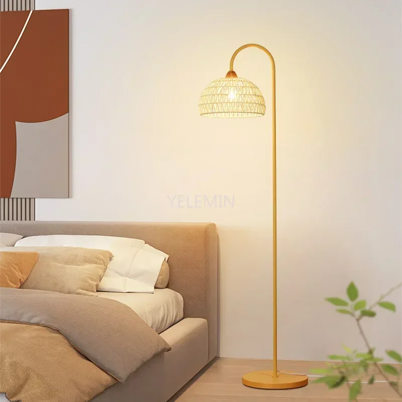 

Living room floor lamp Nordic Led floor lamp Modern minimalist side bedroom retro cream style rattan lamp decorative led lights