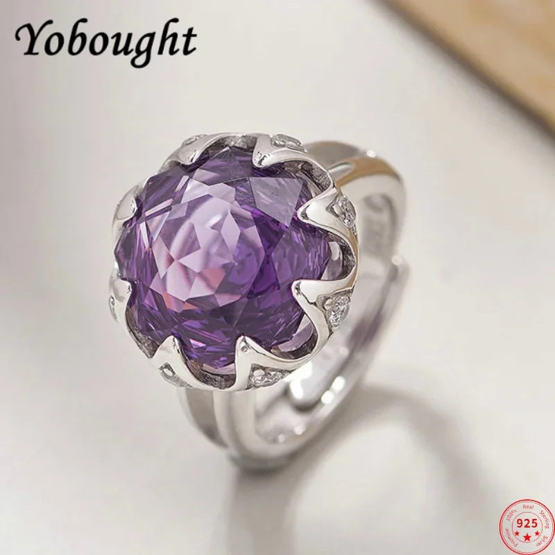 

S925 Sterling Silver Charms Rings For Women New Fashion Nymphaea Candida Presl Inlaid Natural Amethyst Jewelry Free Shipping