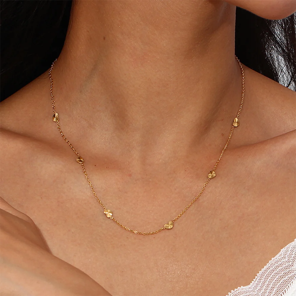 

Lovely Water Proof Mini Heart Clavicle Thin Necklaces for Women Girls 18K Gold Pllated Stainless Steel Daily Jewelry