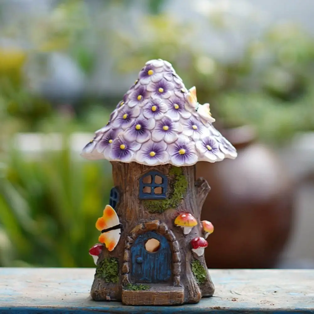 

Resin Solar Mushroom House Light Creative Funny Waterproof Solar Fairy House Statue Cute Realistic Tree House Night Light Yard