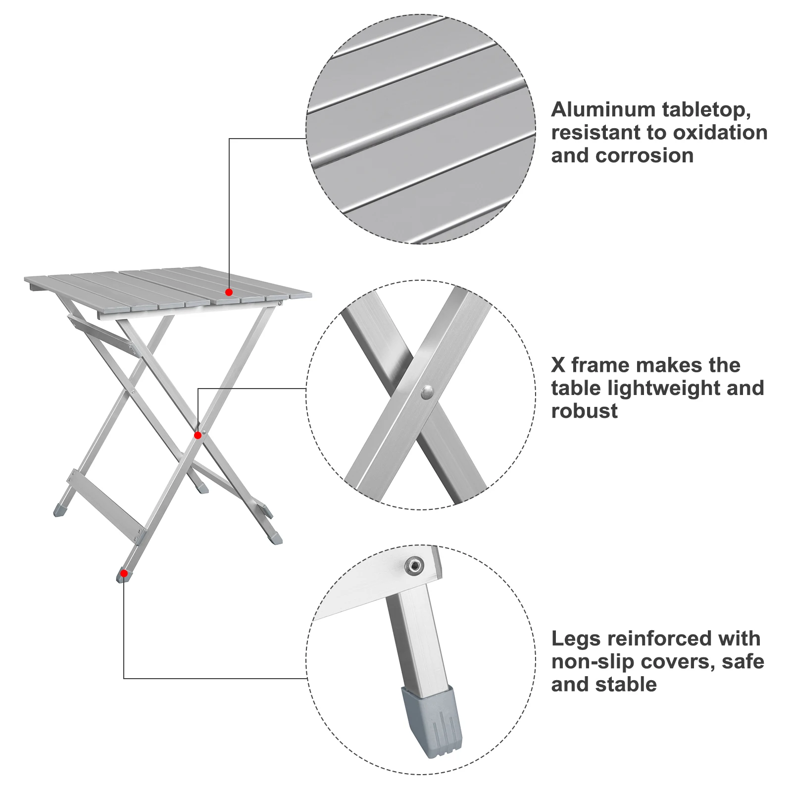 WOLTU Aluminium-Klapp-Campingtisch, Garten-Picknicktisch, ultraleichter Schreibtisch, Balkon-Beistelltisch, faltbar, für drinnen und draußen, zum Wandern – Detail 17