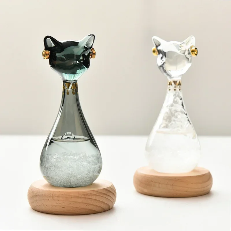 

Anderson Cat Weather Forecast Bottle Predictor Monitor Glass Storm Bottle with Wooden Base Desktop Ornaments Birthday Present