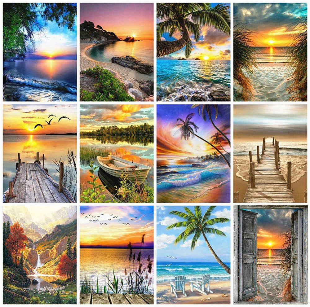 5D Diamond Painting Sunset Waterfall Art Kits Home Decoration