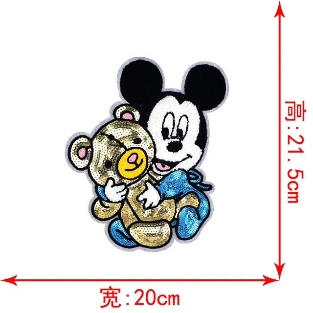 Disney Sequins Clothing Patch Mickey Minnie Mouse Patches Cartoon Sew Clothes Patch for T-shirt Coat DIY Decoration Women Gift Silver