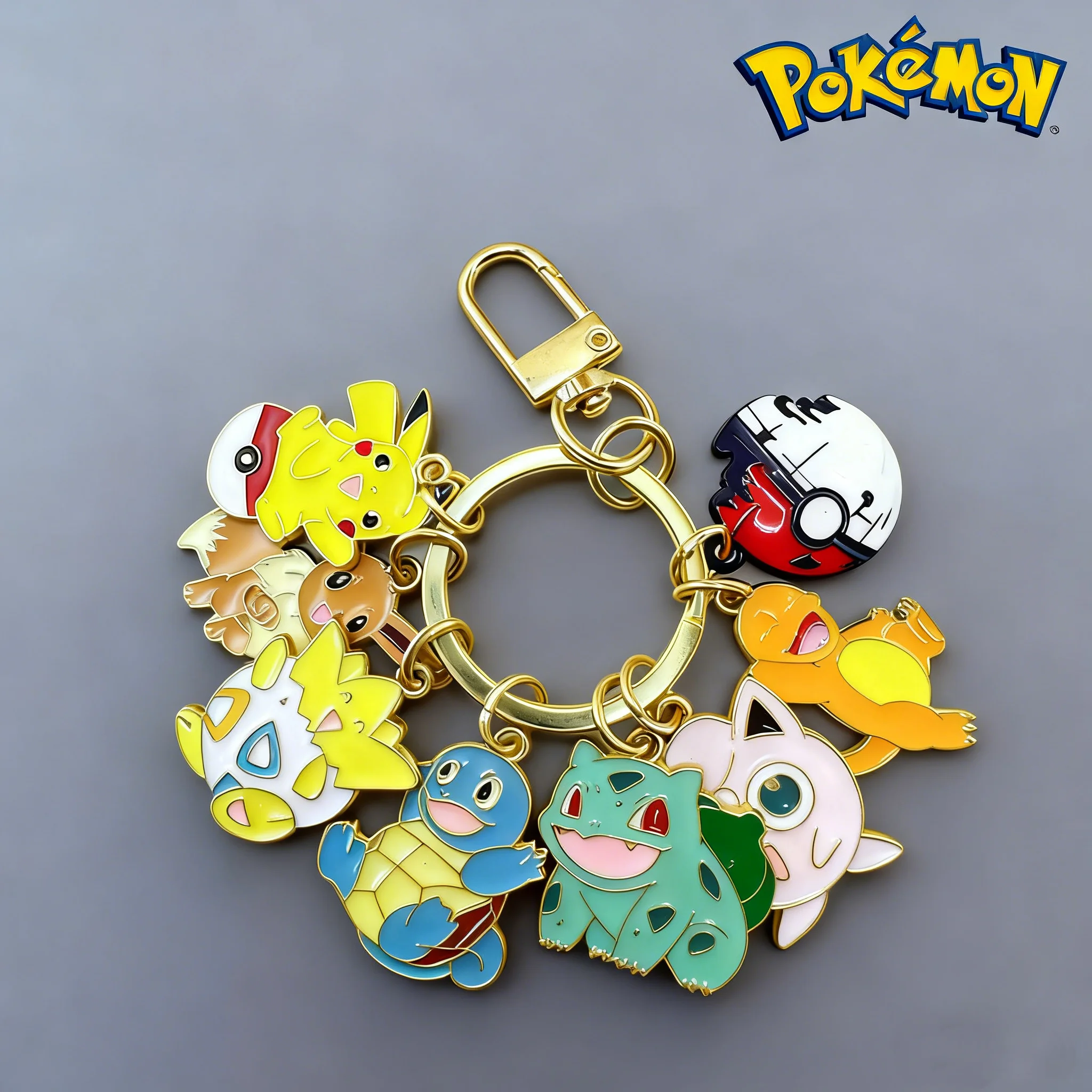Pokemon Keychain Squirtle Bulbasaur Pikachu Cartoon Key Chain Toy Alloy ...