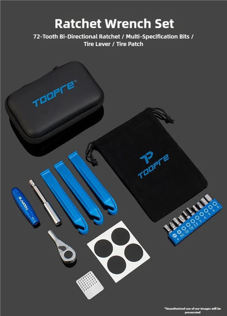 TOOPRE Fahrrad Mini Ratsche Set Tragbare Multi Funktionale Reparatur Kit Fahrrad Reifen Schlüssel Reifen Reifen Patch Reparatur Werkzeuge – Detail 3