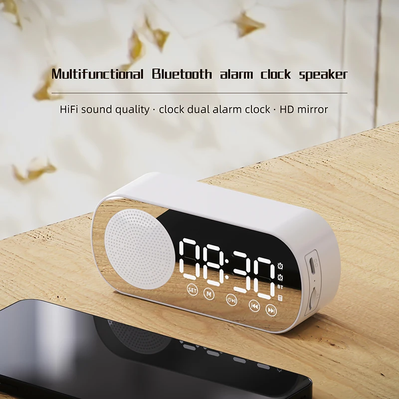 New Wireless Bluetooth Speaker Clock Dual Alarm Support TF Card FM Radio Soundbar HIFI Music Box Soundbar Altavoz Bluetooth