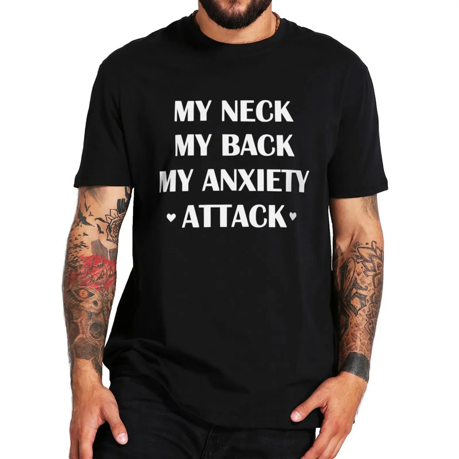 

Футболка унисекс с надписью «My Neck My Back My anxiattack», 100% хлопок