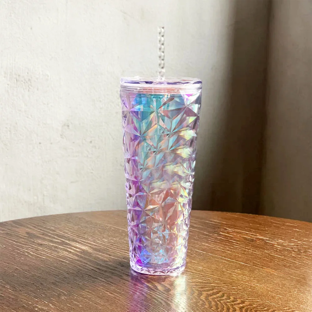 Amyhill - Vasos Reutilizables Con Tapa Y Popote De 710 Ml, Vaso De Plástico Con Brillo Para Café