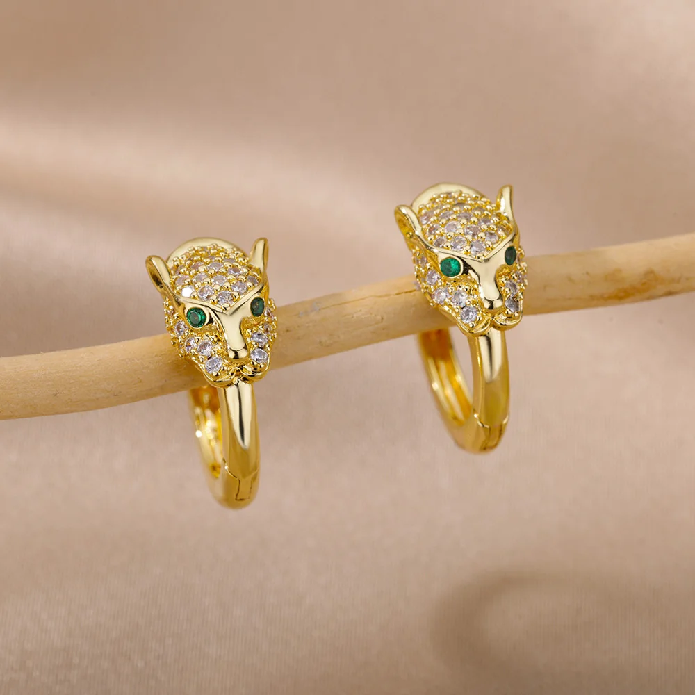 Punk CZ Stone Crystal Panther Hoop Earrings For Women