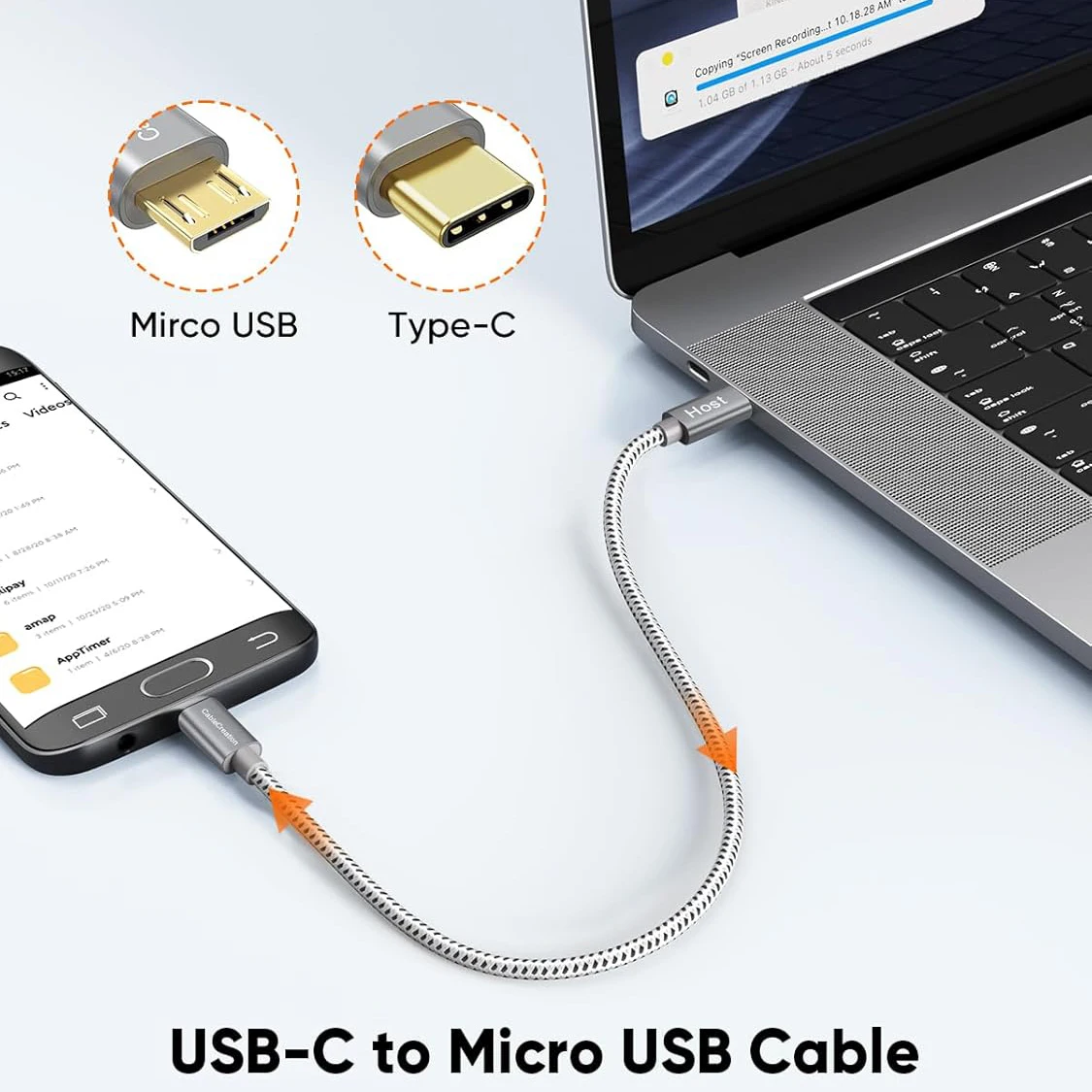 케이블크리에이션 짧은 USB C-마이크로 USB 케이블 0.2M, 브레이디드 USBC-마이크로USB OTG 480Mbps 코드