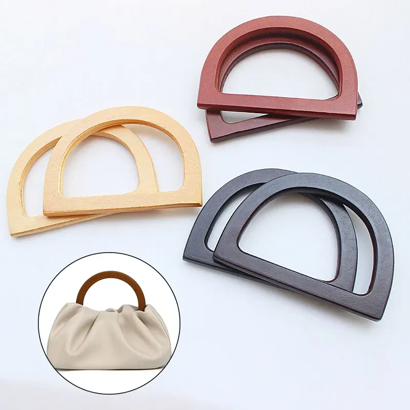 Leather Handbag Making Kit 2PCS Round D shaped Bag Handle DIY Bag Making Replacement Wood Handbag Tote Handle Handcraft Accessories