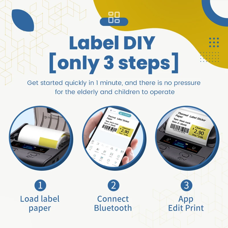 DETONGER DP30S 28-80mm 미니 휴대용 열전사 프린터 다기능 바코드 라벨 스티커 제작기 BT 안드로이드 / iOS