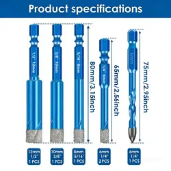 Premium 6 - Piece Dry Diamond Drill Bit Set (6pcs Drill Bit Set)
