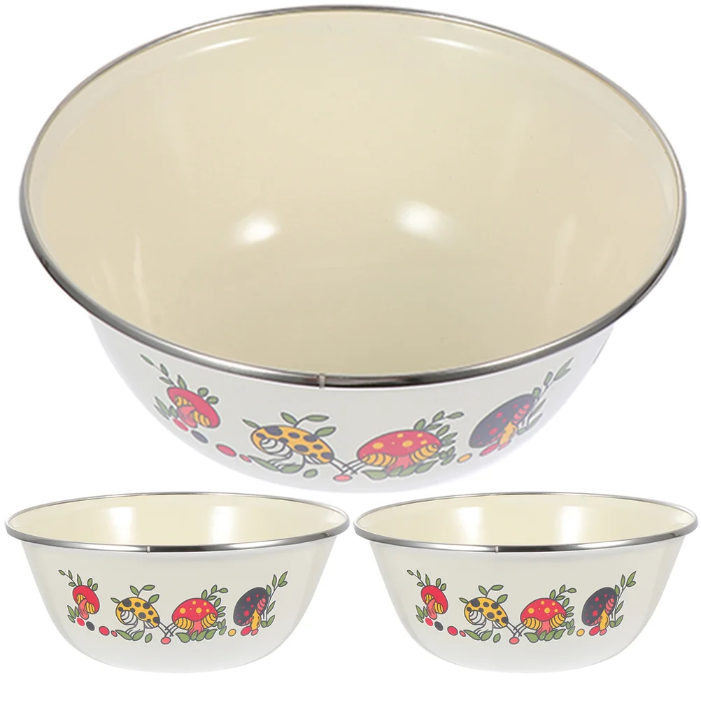 

3Pcs Dishes For Kitchen Enamel Mixing Containers For Food Practical Food Storage Containers Salad Enamelware Bowl