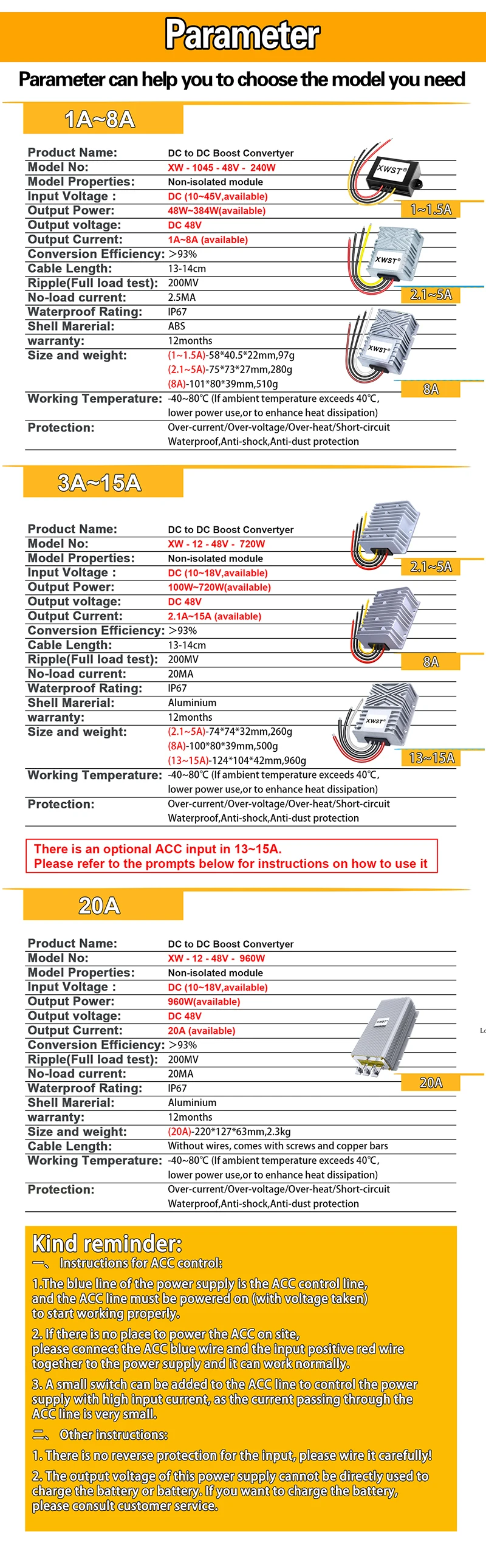 Description Picture 5 of itemFactory Waterproof DC DC Converter 10-45V to 48V  Boost Voltage Regulators 12V 24V to 48V Transformer Car Power Supply Module