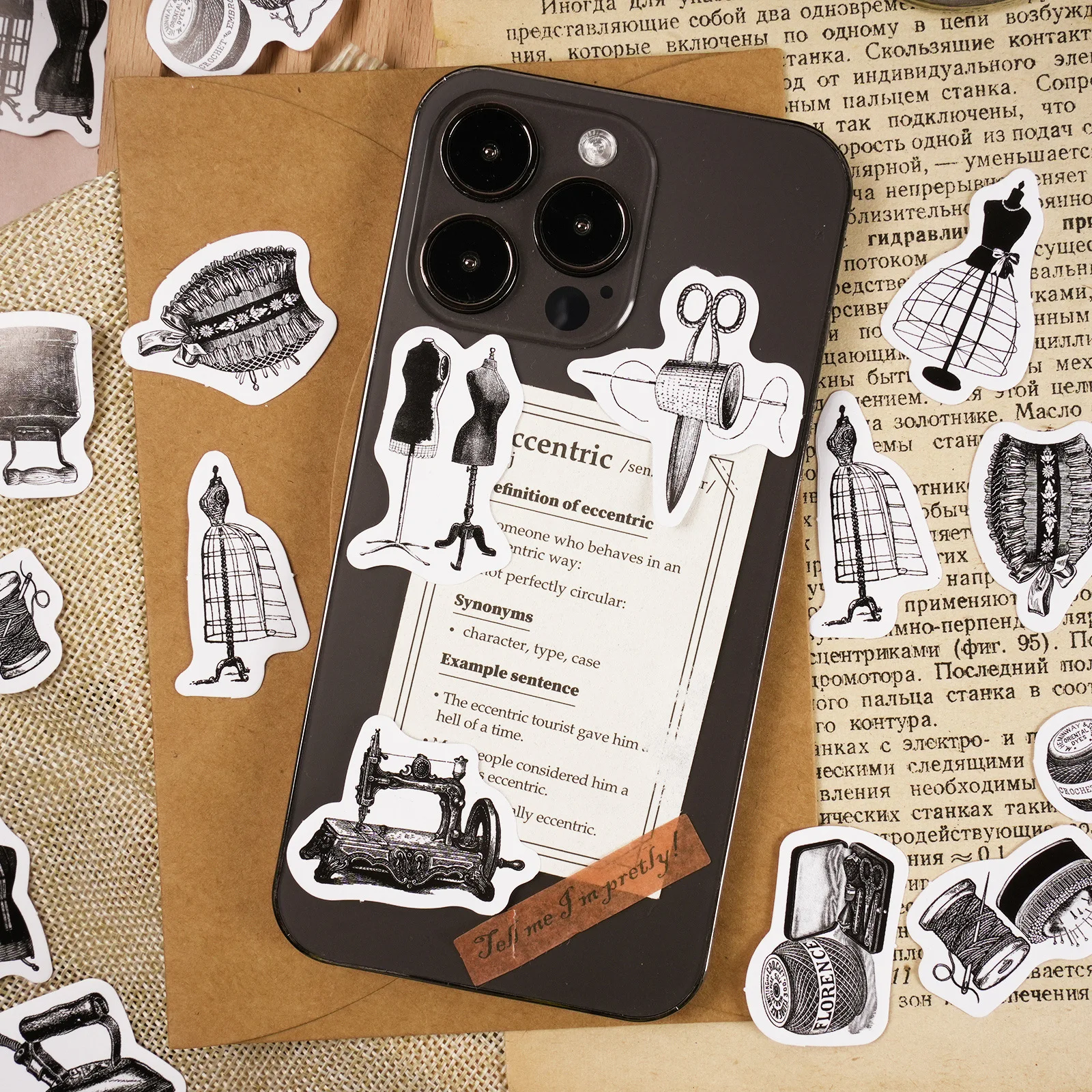Vintage Sewing Dress Stickers 46pcs/lot Junk Journal Travel Planner Mini Stickers DIY Craft Album Scrapbooking Lable decorative stickers,diy scrapbooking accessories
