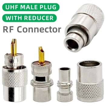 Screwed Coupling UHF/PL-259 Solder Connector Plug with Reducer for RG6U, RG58, RG59, RG-213 Coaxial Coax Cable 1
